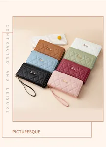 Women long quilted wallet clutch PU leather zipper purse multi-card phone coin bag chic