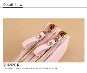 Pink women long wallet dual zipper detail card holder fashion chic coin purse accessory