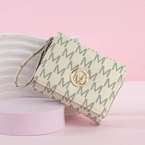 Porte monnaie court femme motif monogramme chic dragonne sacoche portefeuille