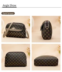 Women's fashion monogram cross body bag dark brown stylish shoulder bag multiple angles view
