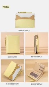 Fashionable women's wallet cute cat ear color block multi-card mini coin purse yellow