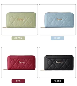 Women's long wallet quilted pu leather zip around phone purse multi-card clutch bag