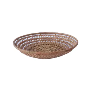 Woven Rattan Fruit Tray Round Hollow Storage Dish Tea Room Snack Organizer Basket Home Decor