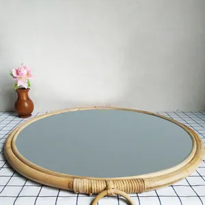 Specchio da Parete Decorativo in Rattan Intrecciato Fatto a Mano Specchio Sospeso Rotondo Per Soggiorno Camera da Letto Ingresso Decorazione per la Casa