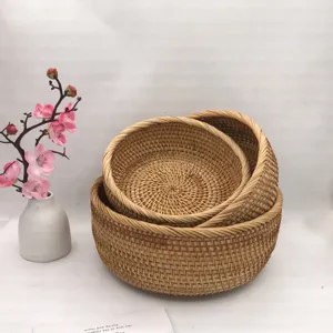 rattan opbergmand set rond geweven fruitmand salontafel snack organisator thuis