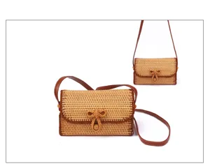 Handgemaakte rotan gewoven crossbody tas voor dames, stijlvolle strandtas met chique strik.