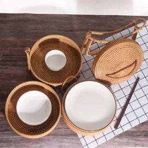 Handwoven Rattan Multi Layer Lunch Box Vintage Portable Bento Box Handheld Food Storage Basket For Home Outdoor