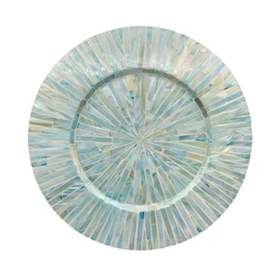 Modern minimalist handmade shell mosaic decorative tray placemat for home table decor.