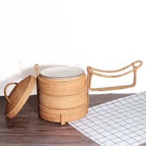 Vietnamese Rattan Multi-Layer Bento Box Portable Handheld Food Storage Basket for Picnic
