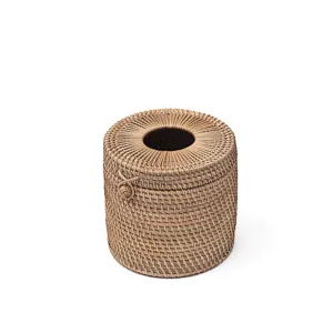 Handmade Rattan Tissue Box Pastoral Style Woven Paper Holder Storage Container For Living Room Home Desktop Organization
