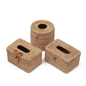 Handwoven Rattan Tissue Box Holder Creative Desktop Storage Container for Home Living Room