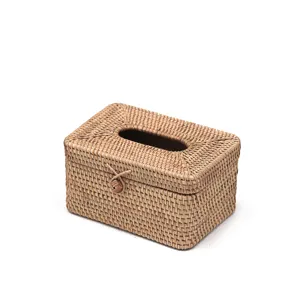 Handmade rattan tissue box for home living room desktop tissue storage and paper holder container.