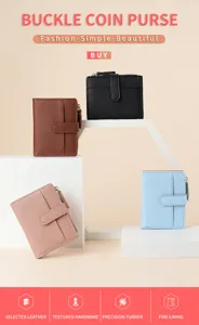 Women's short coin purse with multiple card slots, zip closure and textured PU leather design.