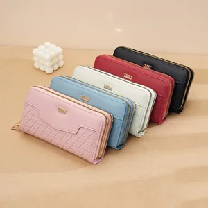 Dames lange dubbele rits portemonnee mode multifunctionele kaartenhouder telefoon tas