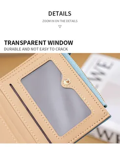 Women mini wallet detail view, transparent card window, compact PU leather purse and pouch.