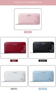 Women long PU leather zipper wallet cute cat polka dot design multi color options available