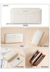 Portafoglio lungo da donna con doppia cerniera e trama litchi, elegante design da pochette.