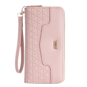 Vrouwen Roze Lange Portemonnee PU Leer Clutch Met Polsband Kaarthouder Portemonnee