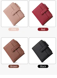 Detailed view of the women's short bifold wallet with multi-card slots and coin pocket.