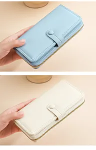 Elegante Damen Langbörse mit Reißverschluss und Druckknopf, PU Leder Kartenetui Brieftasche.