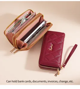 Women long quilted wallet multi-function zip clutch purse with phone slot and card holders