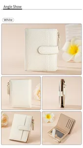 Elegant women short PU leather wallet compact bifold card holder with zipper coin pocket