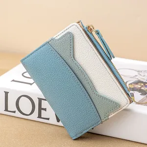 Korean Version Fashion Mini Wallet For Women Contrast Color Cat Ear Design Multi Slot Card Holder Small Slim PU Leather Coin Purse