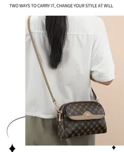 Chic monogram crossbody bag for women, stylish vintage shoulder bag with large capacity.