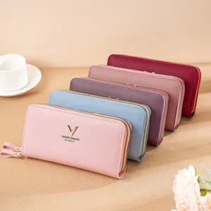 Women long zipper wallet multi-card clutch PU leather purse fashion daily use chic style