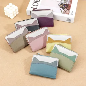 Multi-color mini wallet for women, cute cat ear design, small coin purse card holder.
