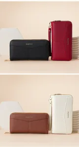 Portafoglio donna lungo doppia zip in pelle sintetica grana litchi elegante borsa a mano