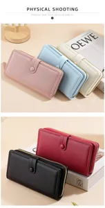 Damen lange PU Leder Geldbörse mit Reißverschluss und Druckknopf, Kartenetui Handtasche.