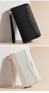 Lungo portafoglio donna doppia cerniera pochette motivo litchi minimalista borsetta