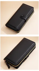 Elegante Damen Geldbörse lang mit Reißverschluss Druckknopf und vielen Fächern schwarz.