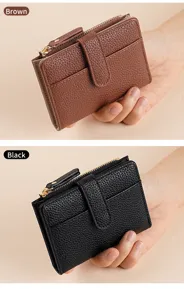 Women bifold short wallet with multi card slots and zipper coin pocket, PU leather chic purse.