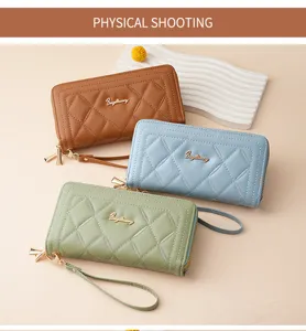 Long women wallet quilted clutch purse multi-functional phone coin purse stylish design.