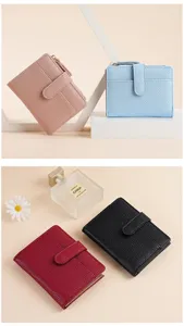 Women short bifold wallet PU leather zipper coin purse multi card slot fashion card holder