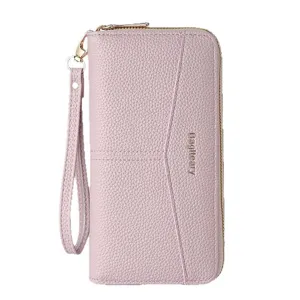 Portafoglio Lungo da Donna in Pelle PU con Motivo Litchi e Laccetto Vista Principale.