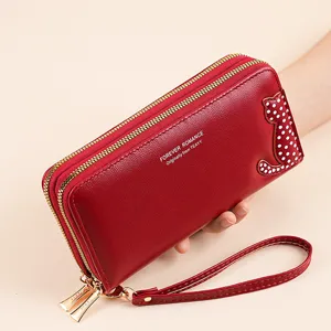 Women Long Wallet PU Leather Large Capacity Double Zipper Clutch Bag Sweet Cat Pattern Printed Card Holder Purse Wristlet