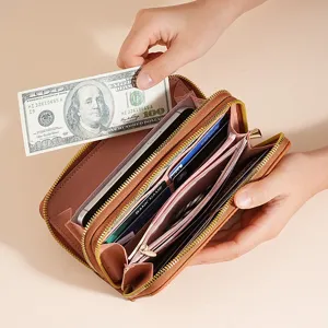 Women long wallet multi-functional zip purse large capacity phone holder card slots elegant design
