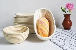 Handmade rattan proofing basket set for artisanal bread baking and sourdough fermentation.