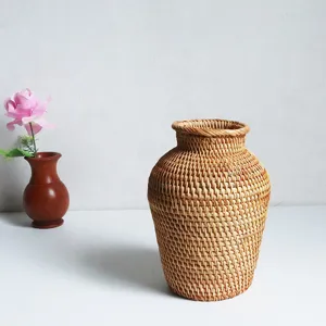Nordic woven vase rustic retro rattan decorative vase for home decor and tabletop display