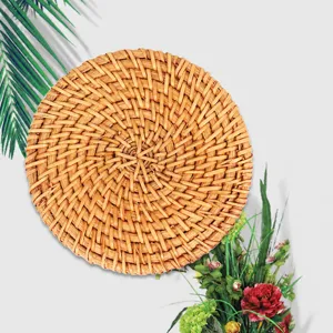 Hand-woven rattan tea coaster round natural woven table mat heat insulation bowl pad for home