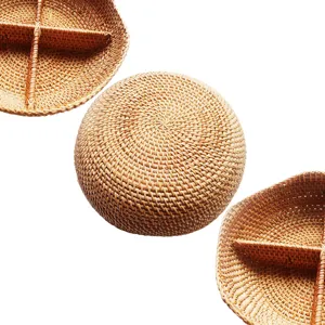 Handmade rattan woven fruit tray and storage basket set for living room snacks organization
