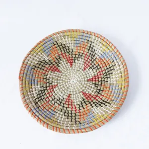 Cesto da Parete Sospeso Tessuto in Erba Marina Naturale Set di Piatti da Parete in Vimini Decorativi Fatti a Mano
