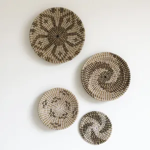 Handmade seagrass woven wall baskets set decorative hanging plates for living room home decor