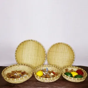 Ensemble de corbeille à fruits en bambou naturel plateau de rangement de cuisine tamis rond