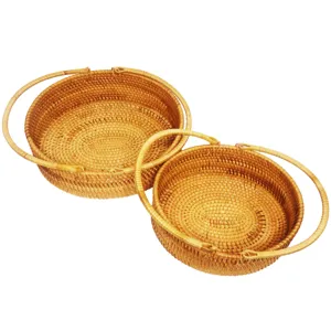 European pastoral style rattan woven fruit basket, creative home snack storage basket with handle.
