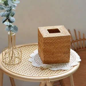 Natürliche Rattan Gewebte Quadratische Taschentuchbox Handgemachte Herbst Rattan Serviette Halter Aufbewahrungsbox Für Zuhause Wohnzimmer