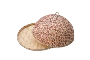 Couvercle de nourriture en bambou tissé à la main avec plateau, corbeille de table anti-poussière.
